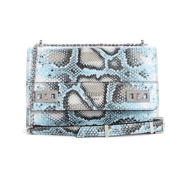 Guess KATEY Small Blue Snakeskin Crossbody Bag - PYTHON Snake Handbag Y2K 2000s - Picture 1 of 12